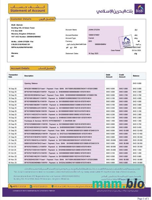 Bahrain bisb wyciąg bankowy szablon Worda i PDF